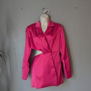 Vibrant Fuchsia Cut Out Women's Pink Blazer